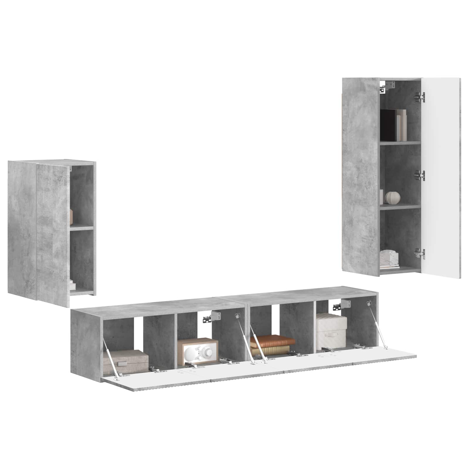 TV-Schrankset Wandmontiert 4 pcs Beton Grau Holzwerkstoff