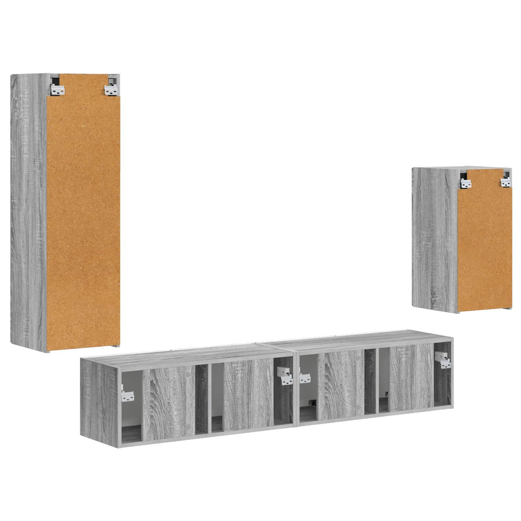 TV-Schrankset Wandmontiert 4 pcs Graues Sonoma Holzwerkstoff