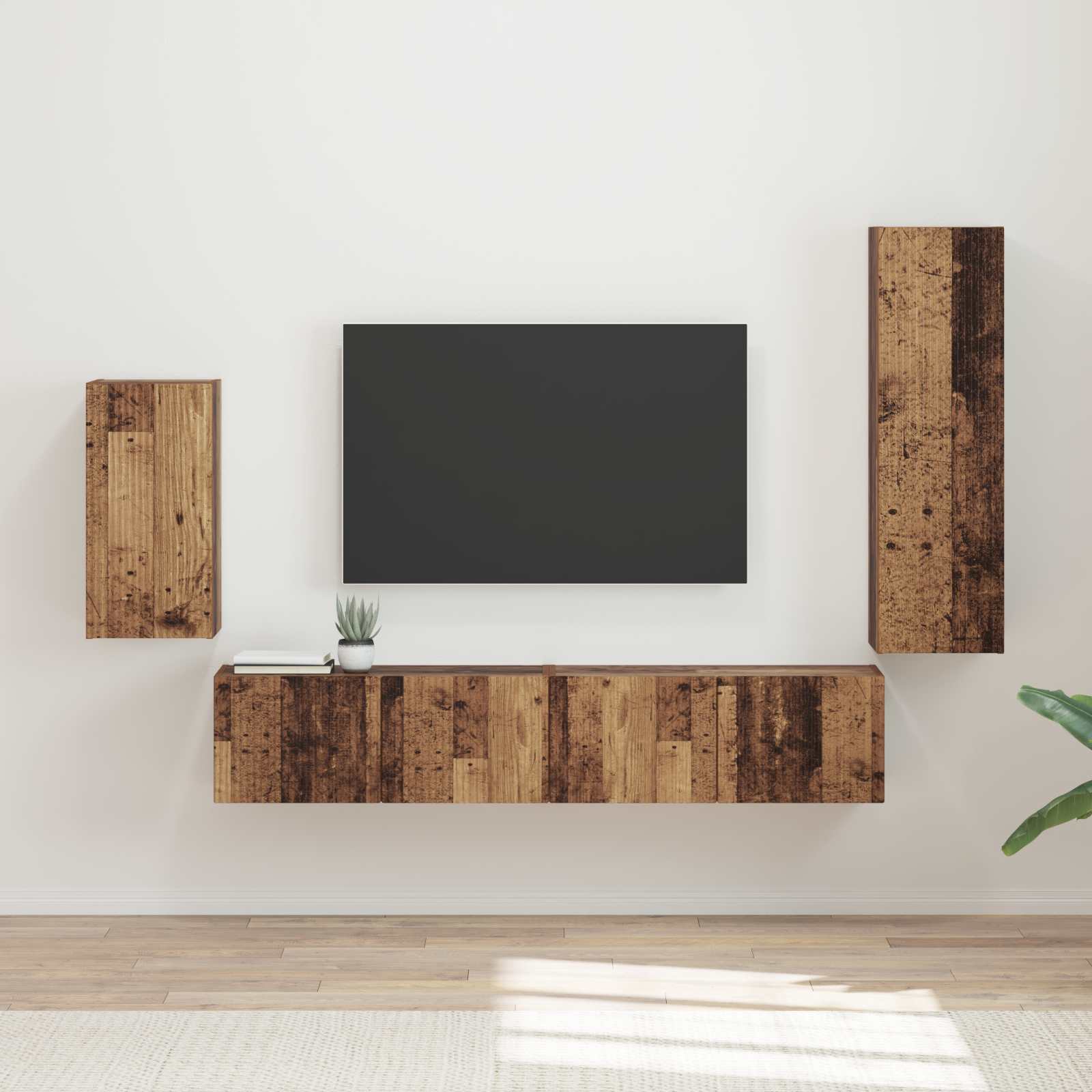 TV-Schrankset Wandmontiert 4 pcs Altholz Holzwerkstoff