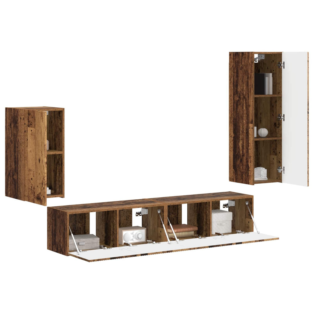 TV-Schrankset Wandmontiert 4 pcs Altholz Holzwerkstoff