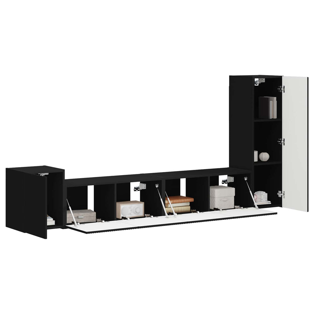 TV-Schrankset Wandmontiert 3 pcs Schwarz Holzwerkstoff