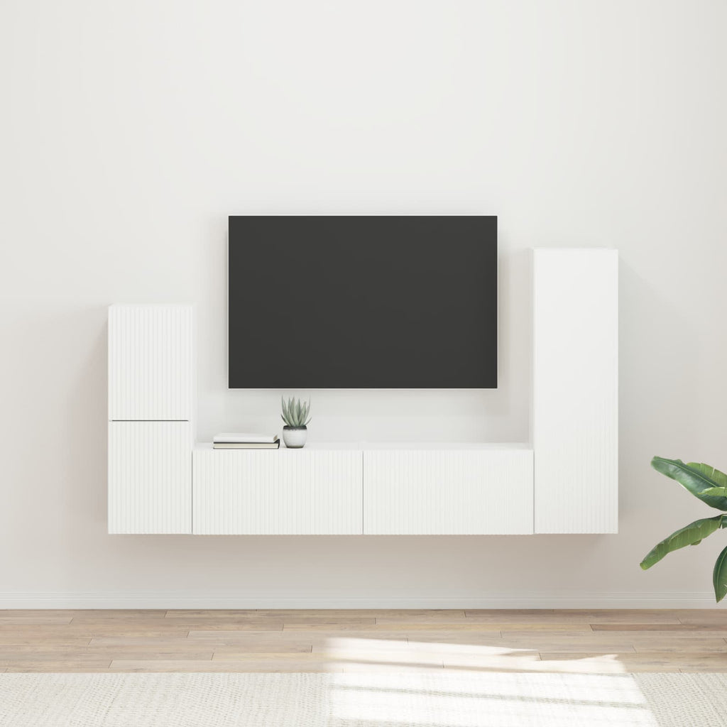 TV-Schrankset Wandmontiert 4 pcs Weiß Holzwerkstoff