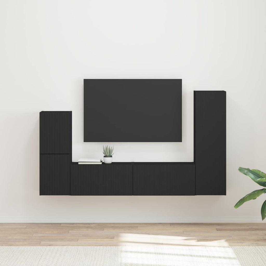 TV-Schrankset Wandmontiert 4 pcs Schwarz Holzwerkstoff