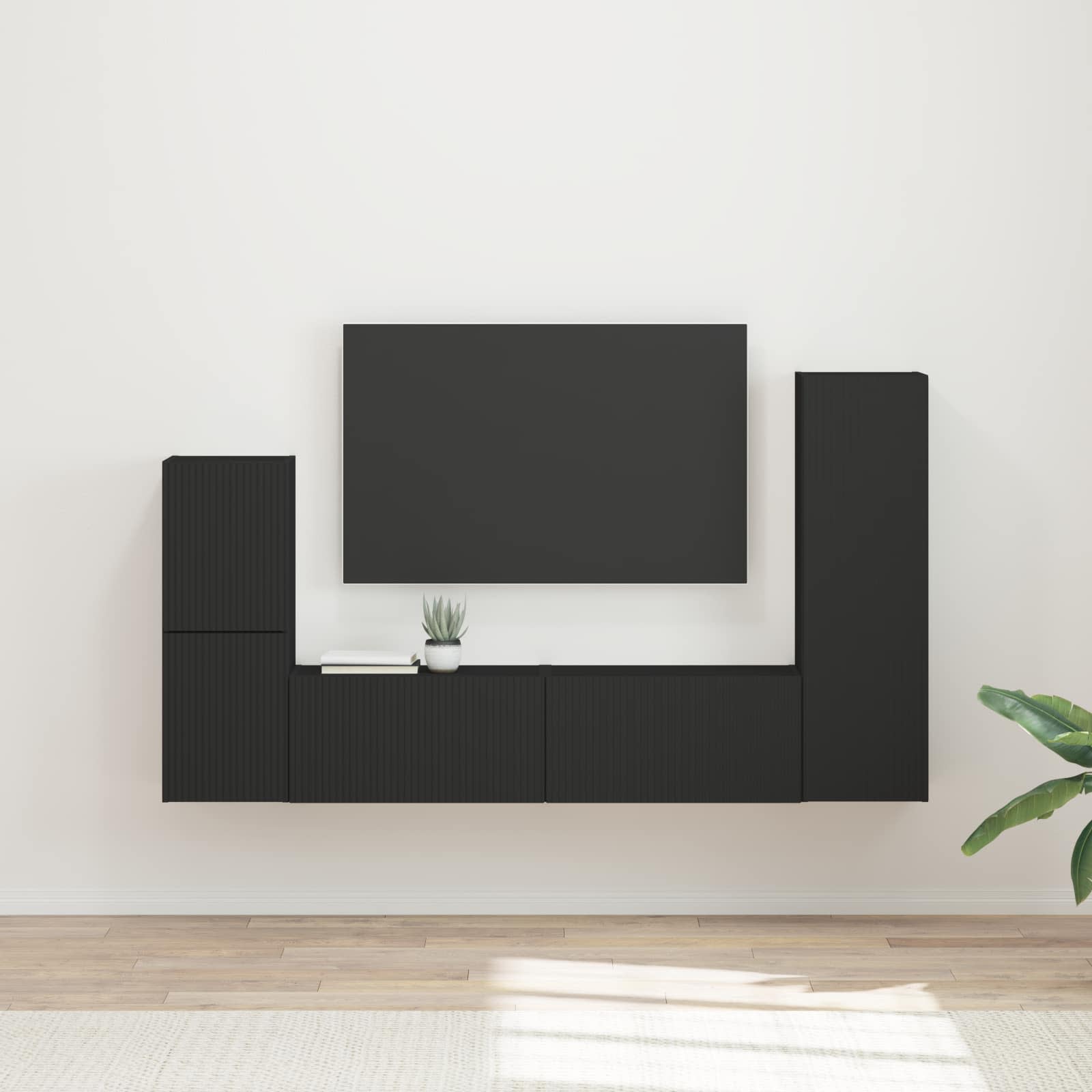 TV-Schrankset Wandmontiert 4 pcs Schwarz Holzwerkstoff