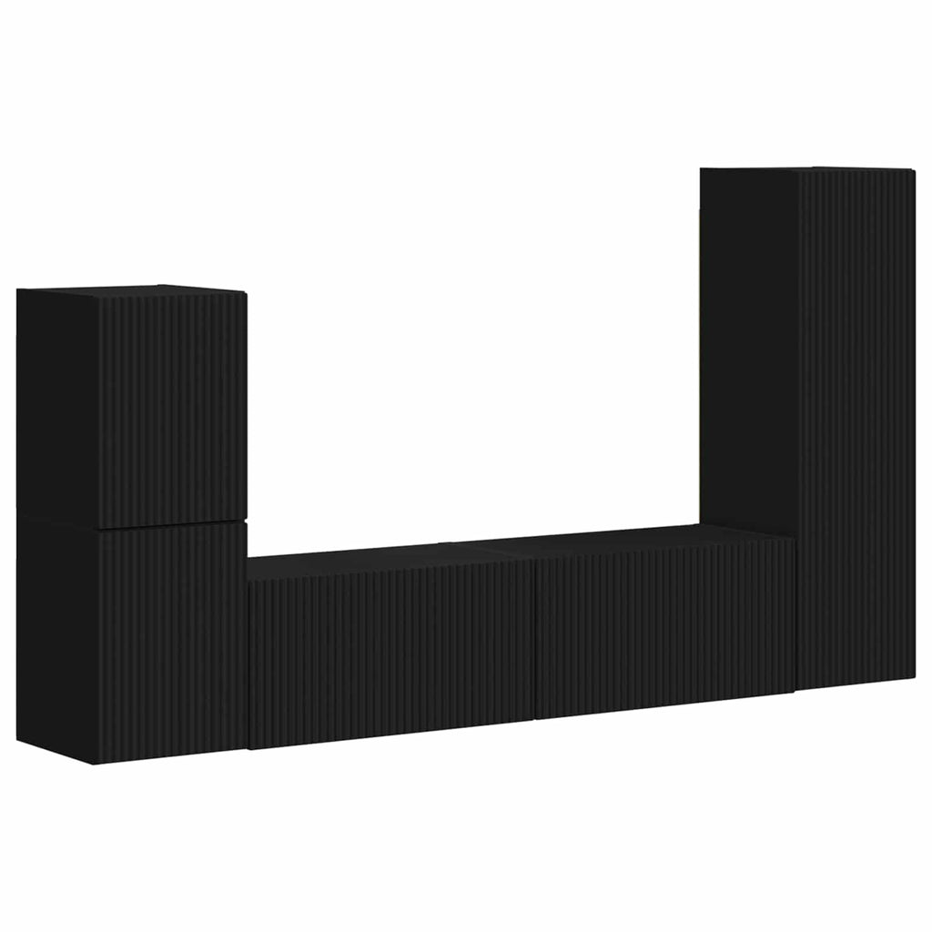TV-Schrankset Wandmontiert 4 pcs Schwarz Holzwerkstoff