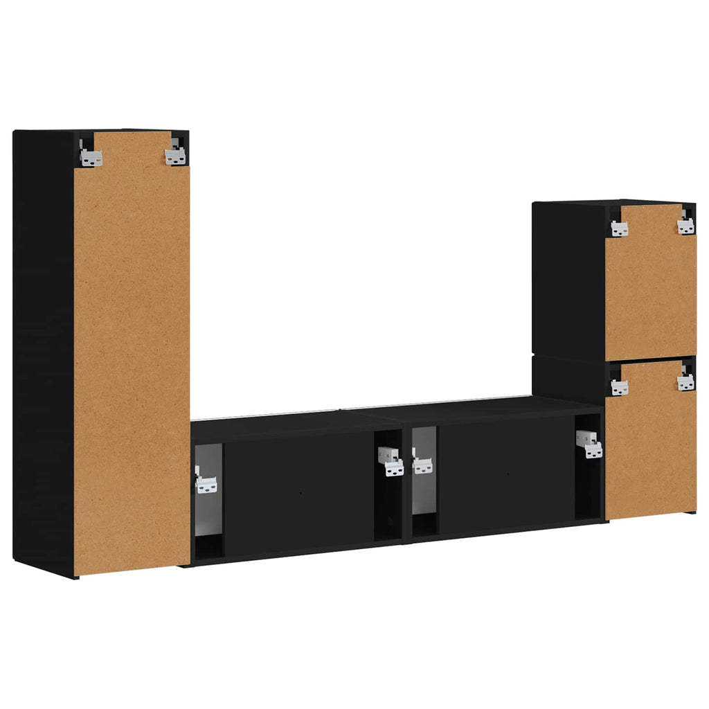 TV-Schrankset Wandmontiert 4 pcs Schwarz Holzwerkstoff