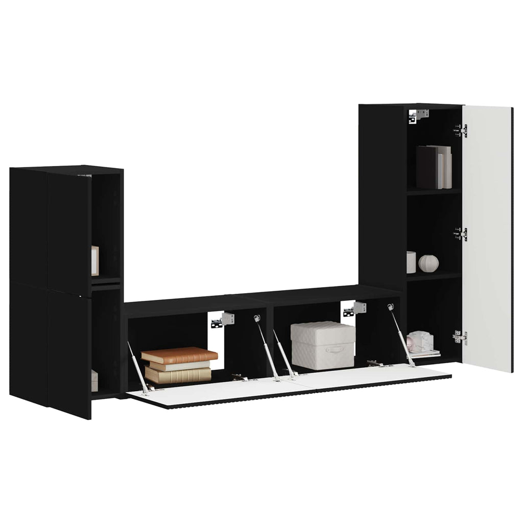 TV-Schrankset Wandmontiert 4 pcs Schwarz Holzwerkstoff