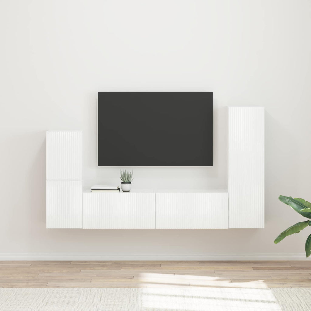 TV-Schrankset Wandmontiert 4 pcs Hochglanz Weiß Holzwerkstoff