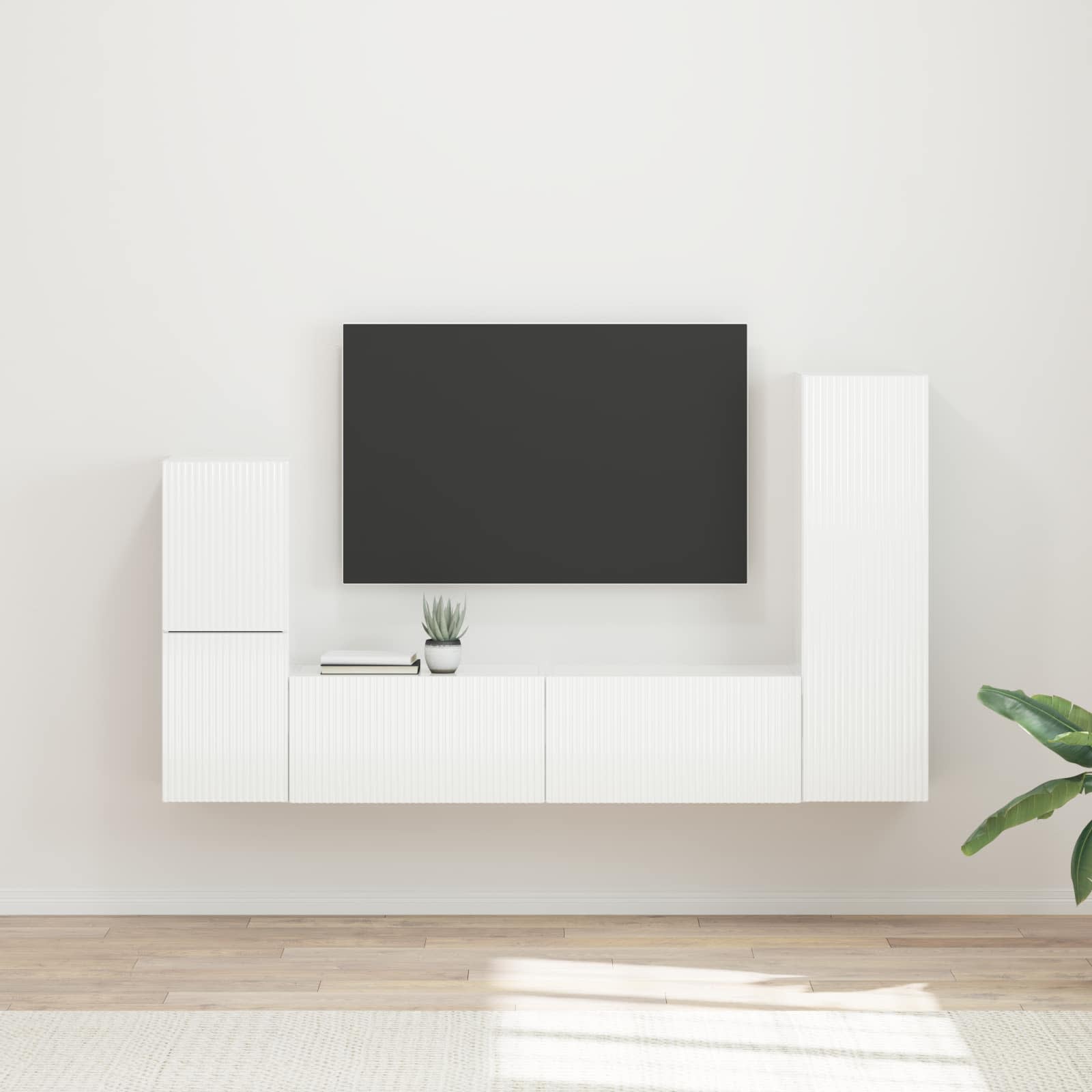 TV-Schrankset Wandmontiert 4 pcs Hochglanz Weiß Holzwerkstoff