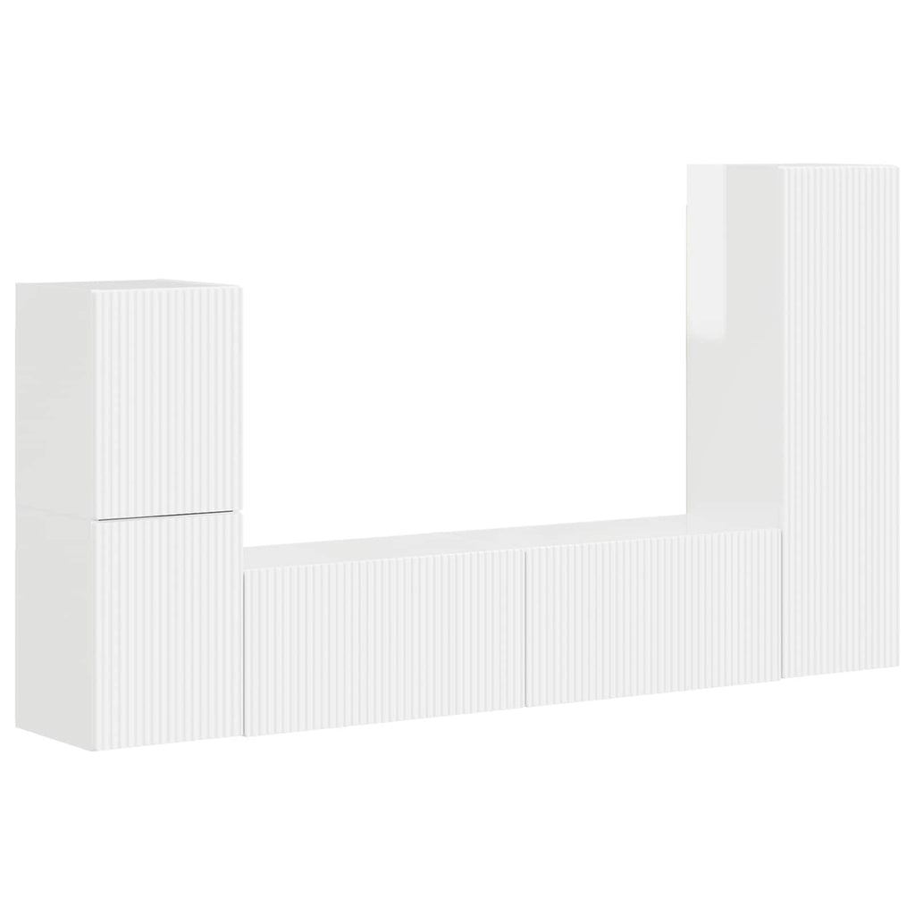 TV-Schrankset Wandmontiert 4 pcs Hochglanz Weiß Holzwerkstoff
