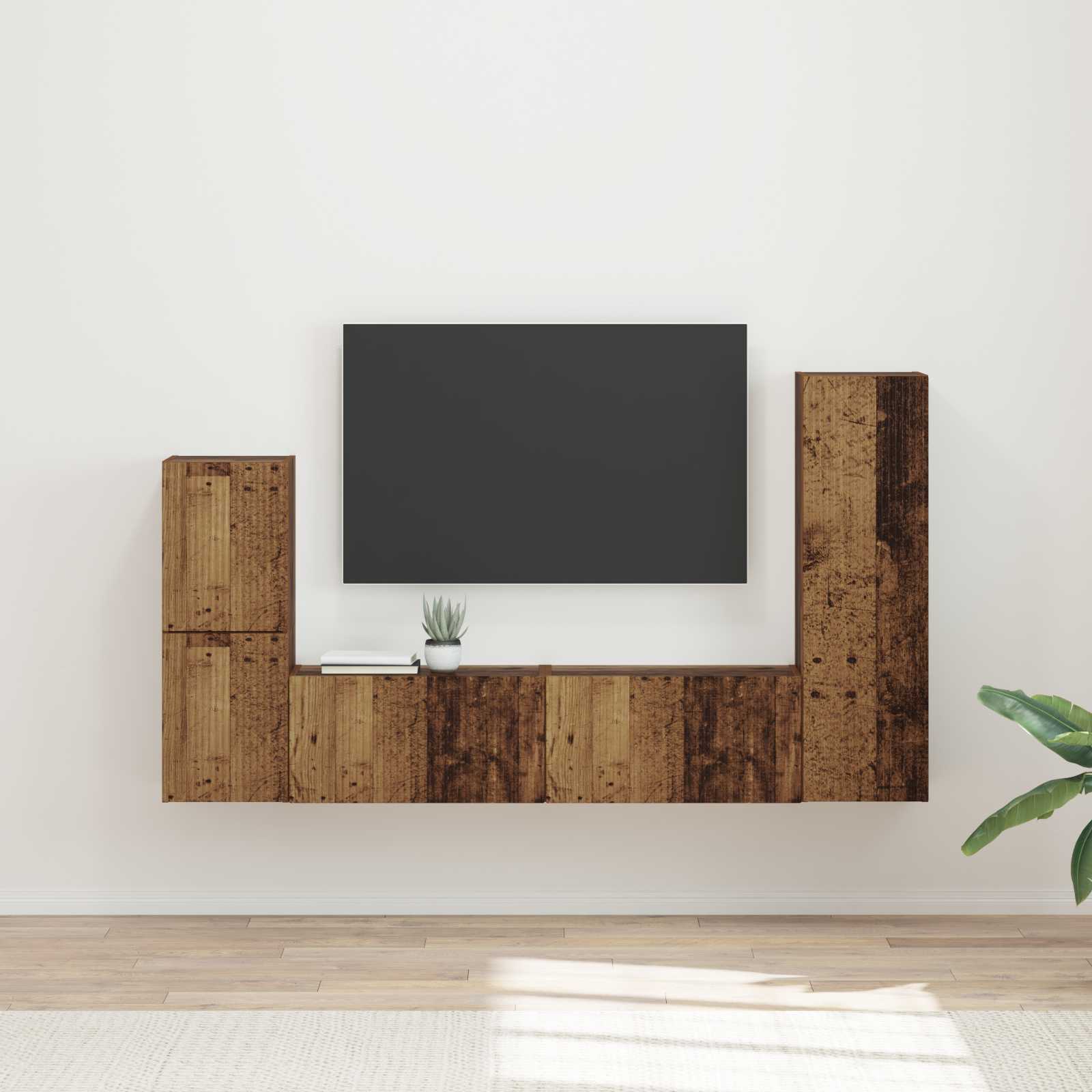 TV-Schrankset Wandmontiert 4 pcs Altholz Holzwerkstoff