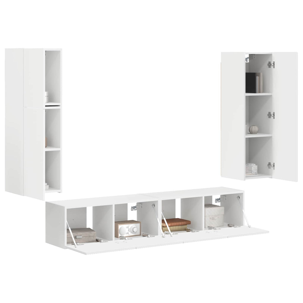 TV-Schrankset Wandmontiert 4 pcs Weiß Holzwerkstoff