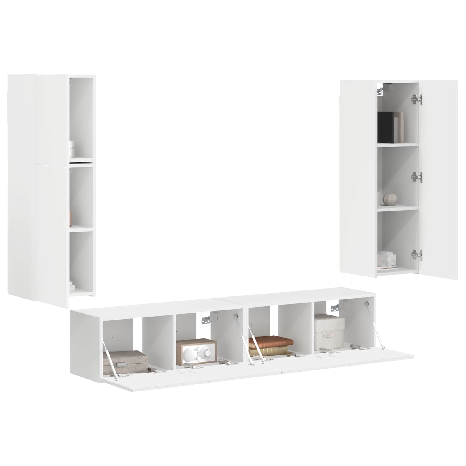 TV-Schrankset Wandmontiert 4 pcs Weiß Holzwerkstoff