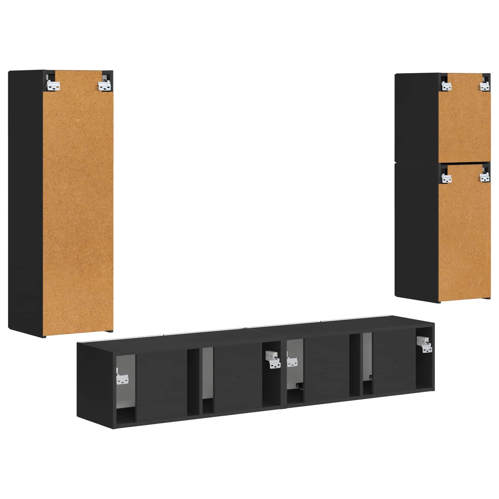 TV-Schrankset Wandmontiert 4 pcs Schwarz Holzwerkstoff
