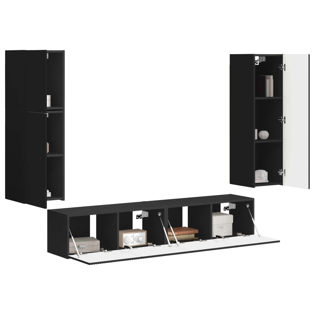TV-Schrankset Wandmontiert 4 pcs Schwarz Holzwerkstoff