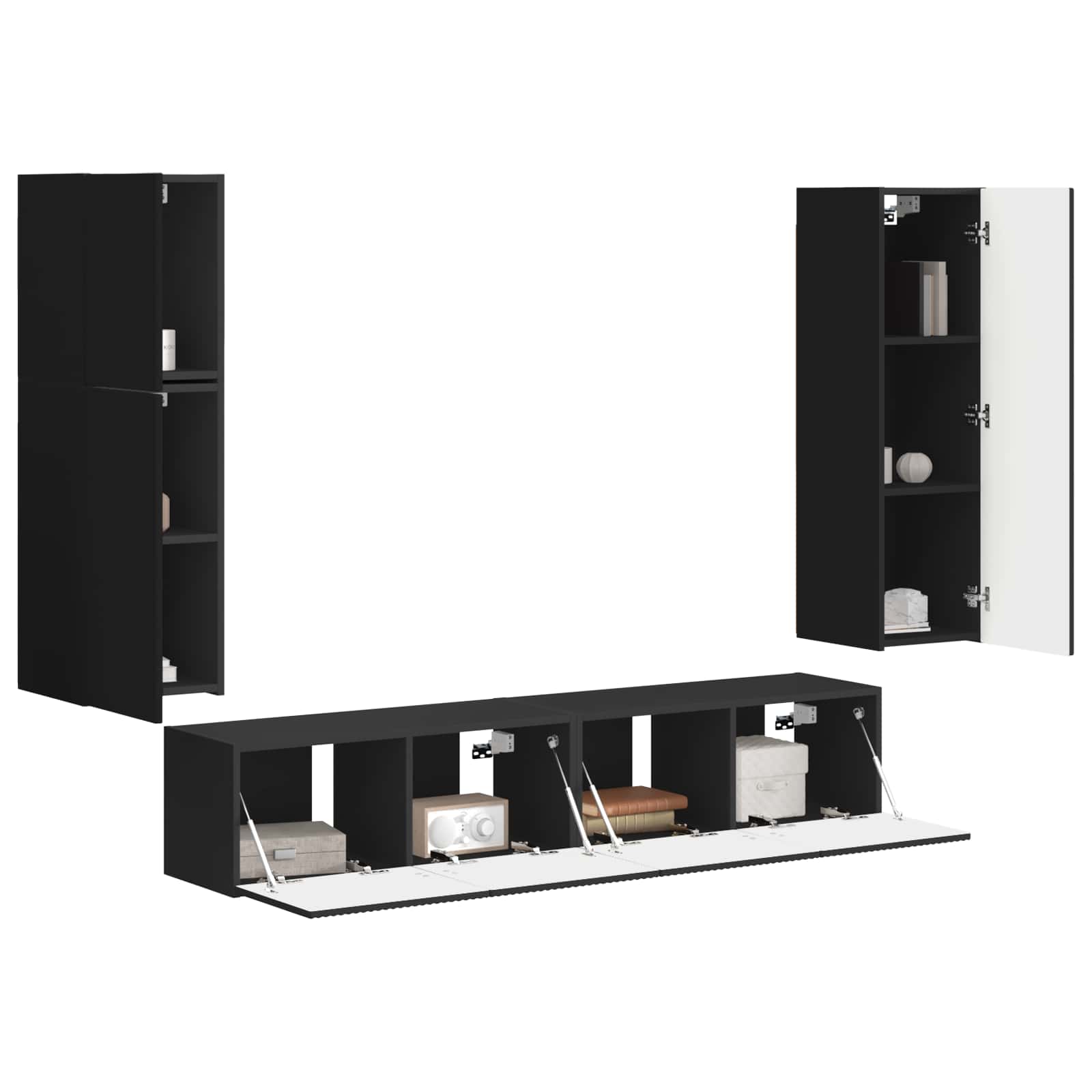 TV-Schrankset Wandmontiert 4 pcs Schwarz Holzwerkstoff