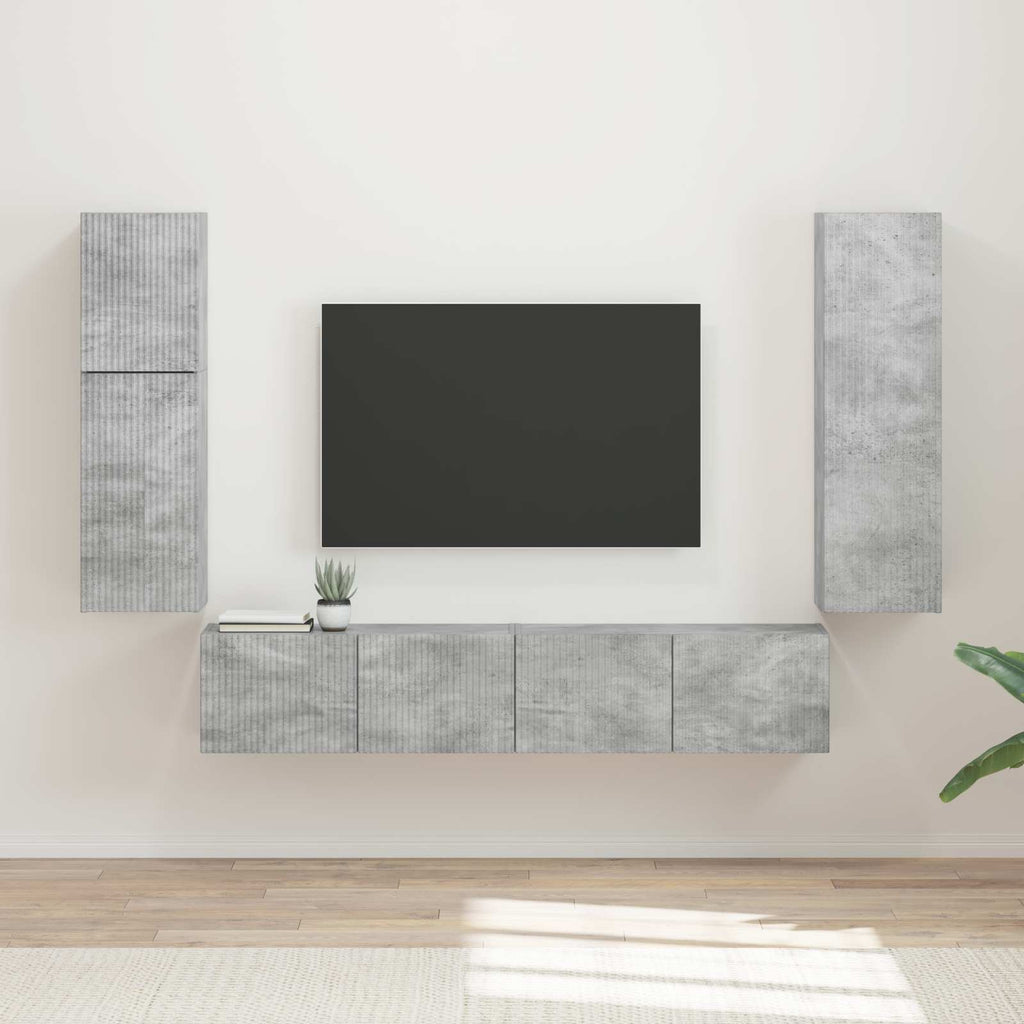 TV-Schrankset Wandmontiert 4 pcs Beton Grau Holzwerkstoff