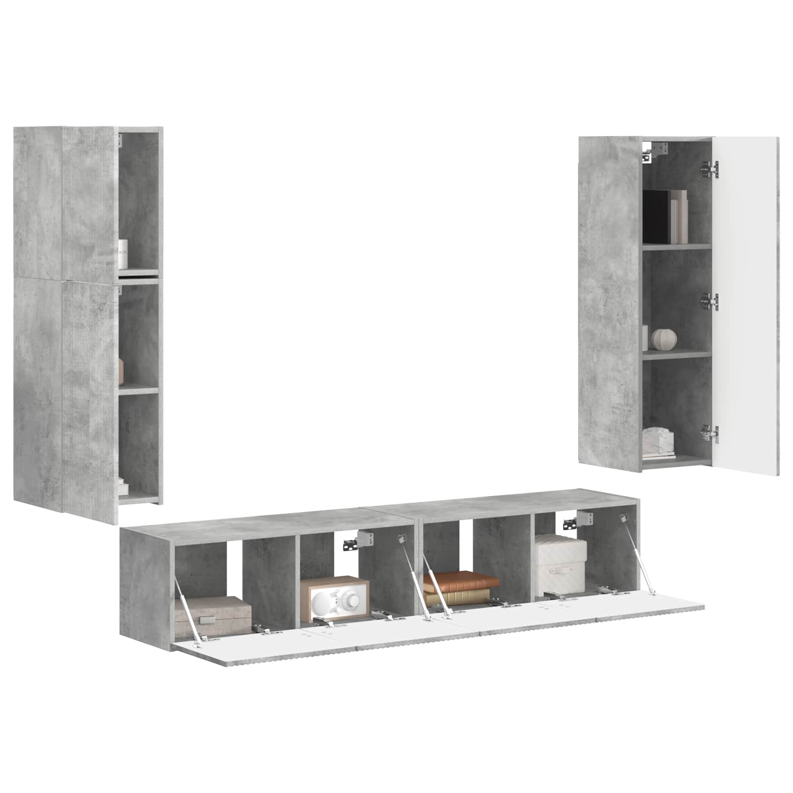 TV-Schrankset Wandmontiert 4 pcs Beton Grau Holzwerkstoff