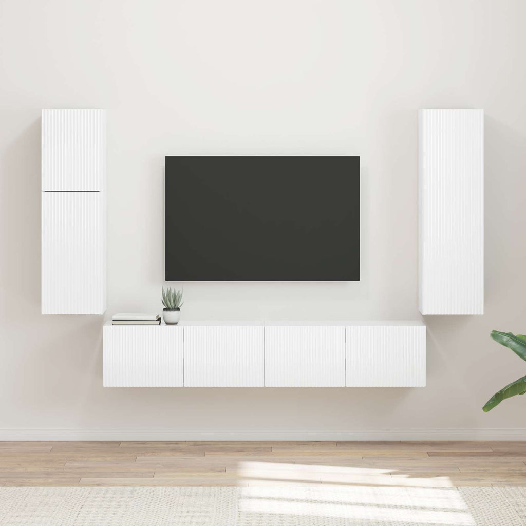TV-Schrankset Wandmontiert 4 pcs Hochglanz Weiß Holzwerkstoff