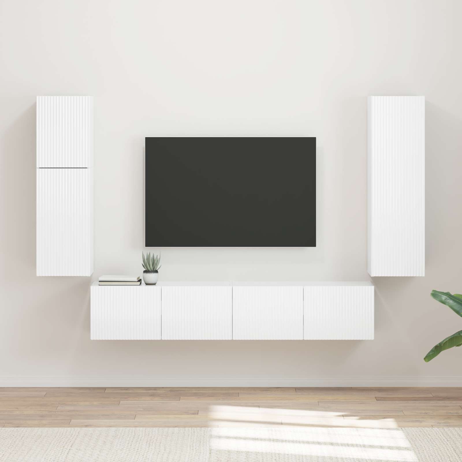 TV-Schrankset Wandmontiert 4 pcs Hochglanz Weiß Holzwerkstoff