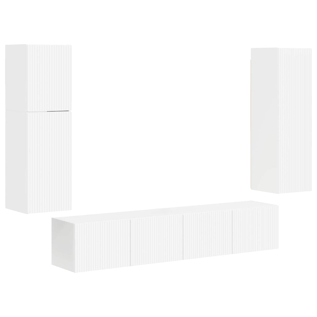 TV-Schrankset Wandmontiert 4 pcs Hochglanz Weiß Holzwerkstoff