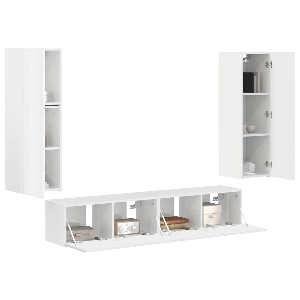 TV-Schrankset Wandmontiert 4 pcs Hochglanz Weiß Holzwerkstoff