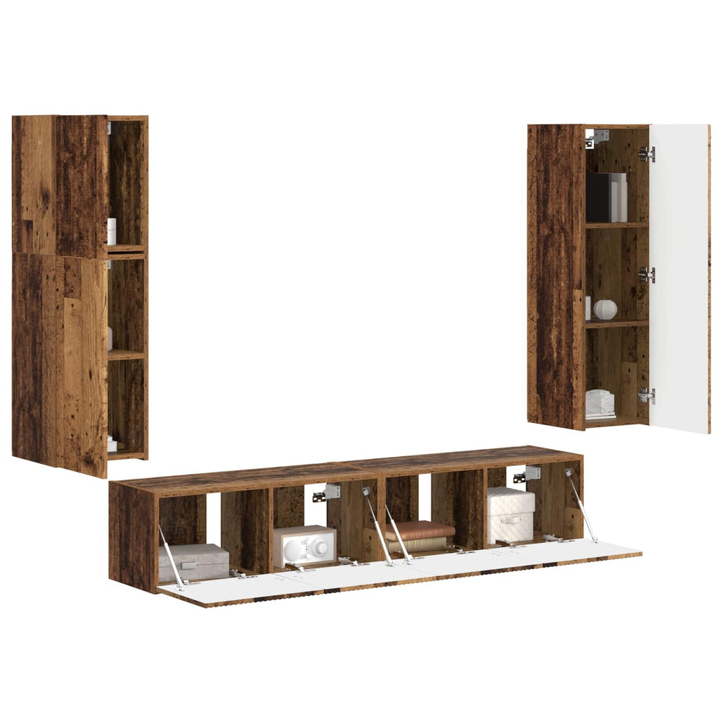 TV-Schrankset Wandmontiert 4 pcs Altholz Holzwerkstoff