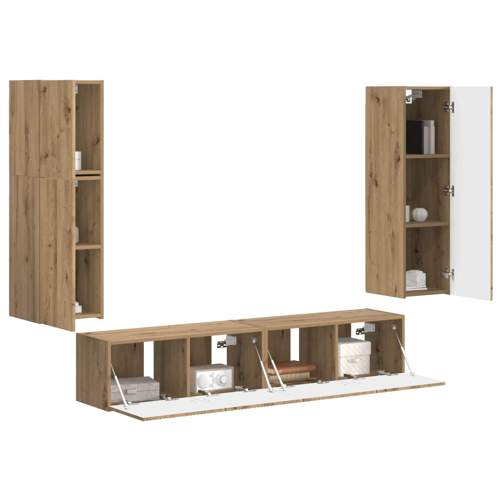TV-Schrankset Wandmontiert 4 pcs Artisan-Eiche Holzwerkstoff