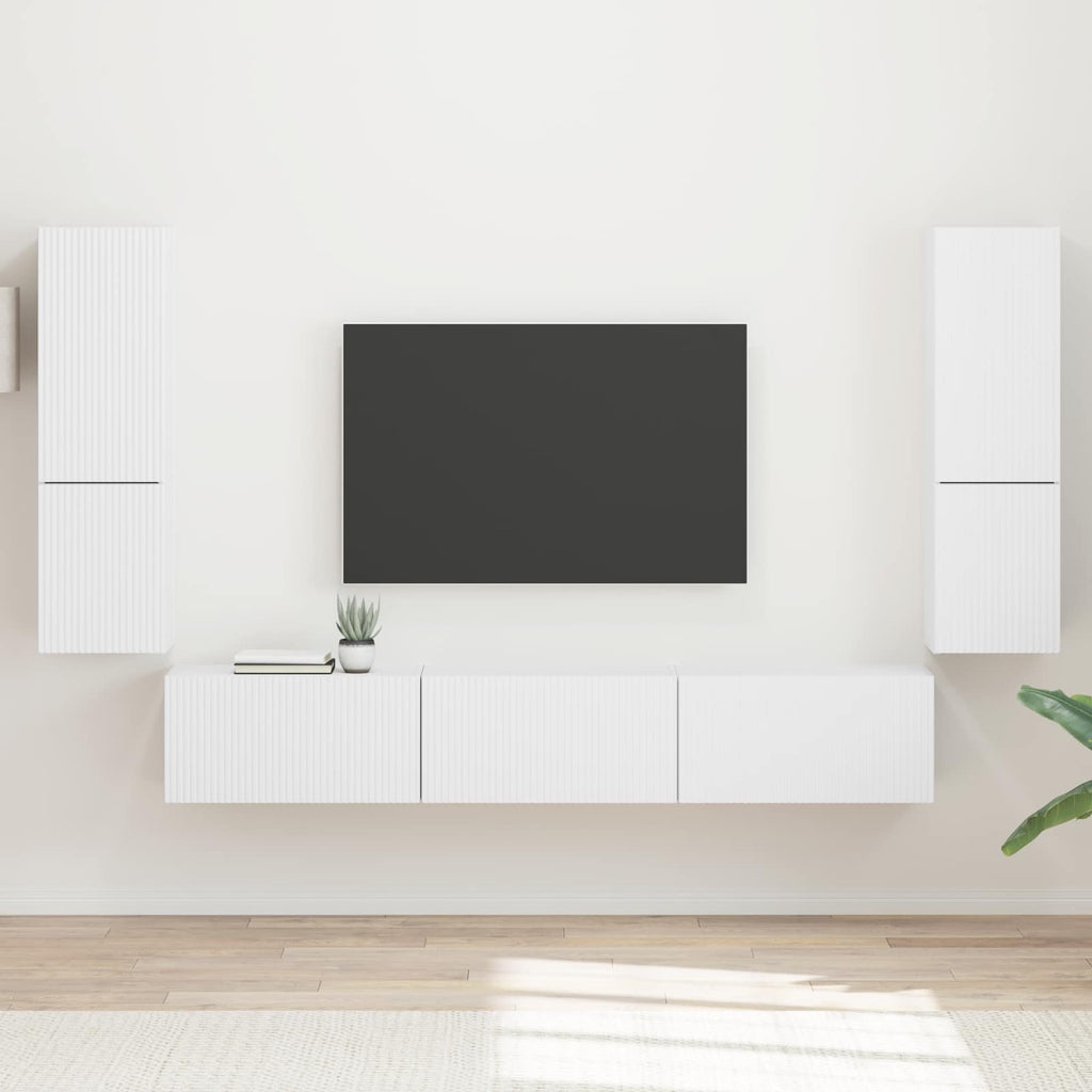 TV-Schrankset Wandmontiert 4 pcs Weiß Holzwerkstoff