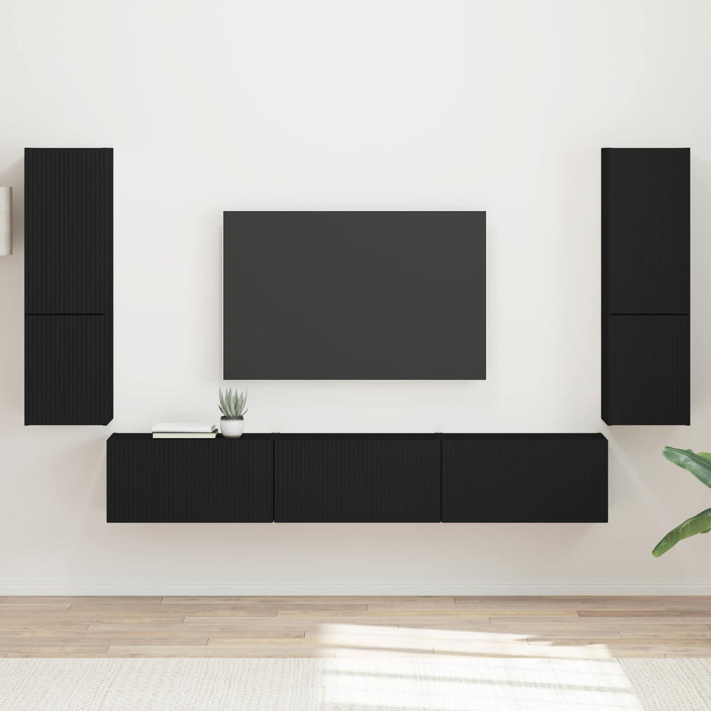 TV-Schrankset Wandmontiert 4 pcs Schwarz Holzwerkstoff