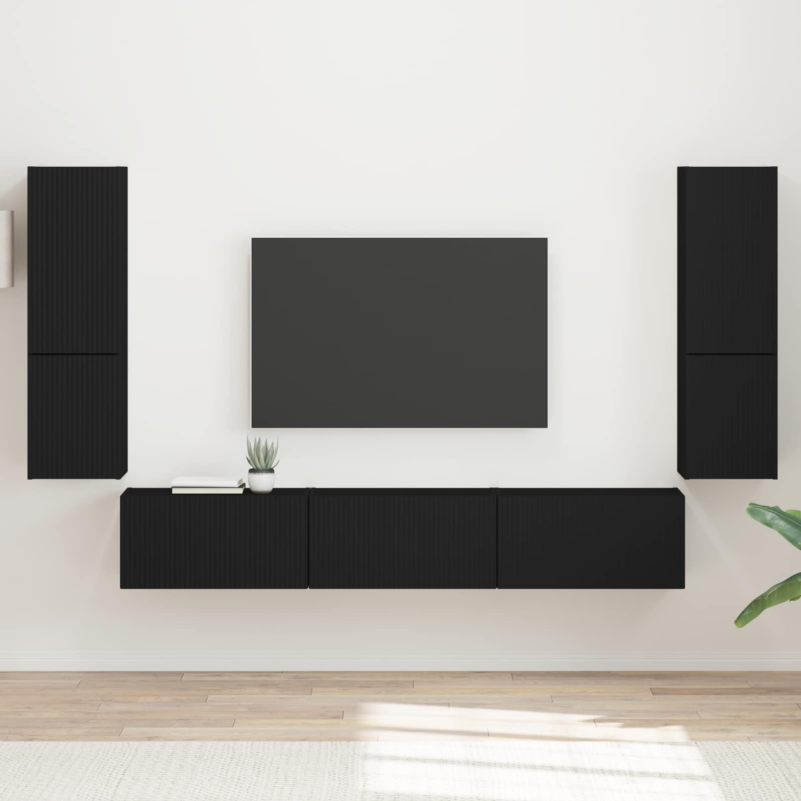 TV-Schrankset Wandmontiert 4 pcs Schwarz Holzwerkstoff