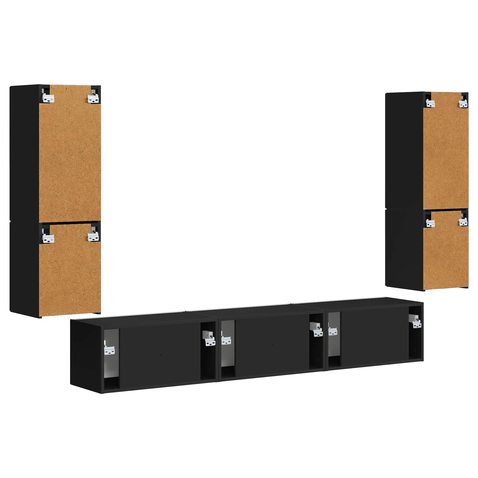 TV-Schrankset Wandmontiert 4 pcs Schwarz Holzwerkstoff