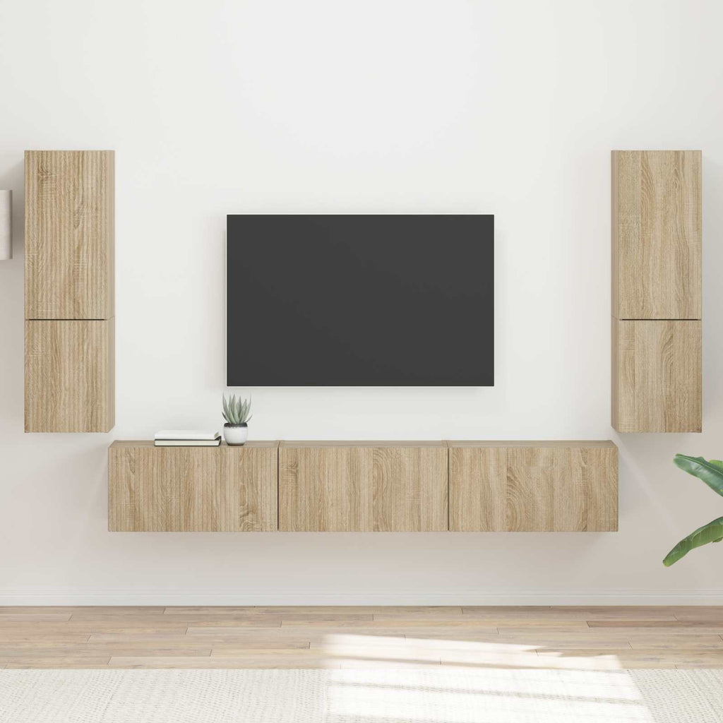 TV-Schrankset Wandmontiert 4 pcs Sonoma-Eiche Holzwerkstoff