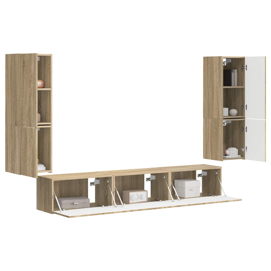 TV-Schrankset Wandmontiert 4 pcs Sonoma-Eiche Holzwerkstoff
