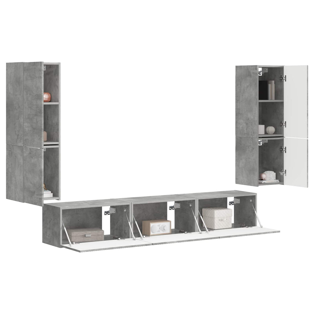 TV-Schrankset Wandmontiert 4 pcs Beton Grau Holzwerkstoff