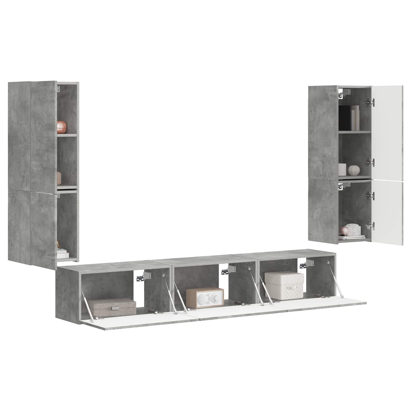 TV-Schrankset Wandmontiert 4 pcs Beton Grau Holzwerkstoff