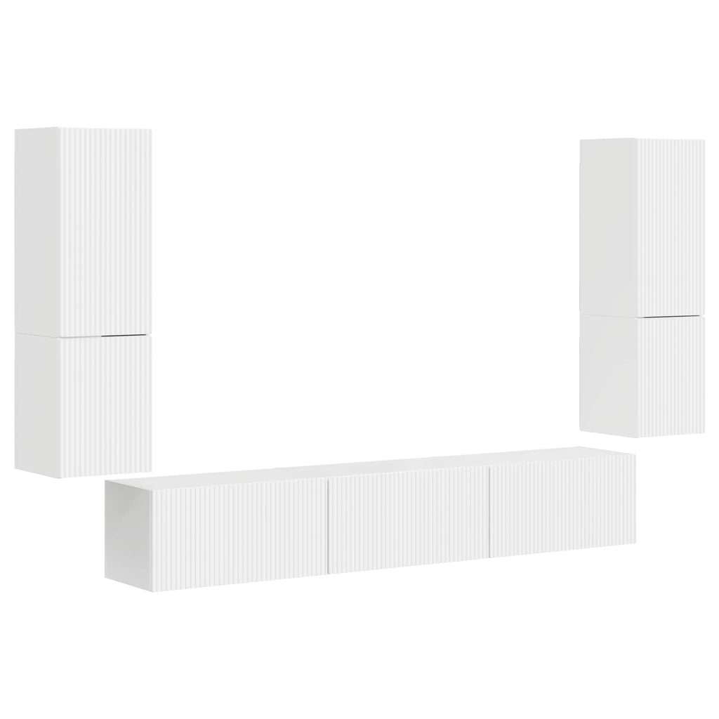 TV-Schrankset Wandmontiert 4 pcs Hochglanz Weiß Holzwerkstoff