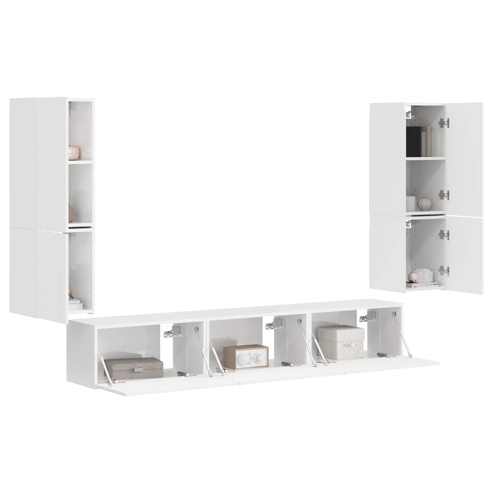 TV-Schrankset Wandmontiert 4 pcs Hochglanz Weiß Holzwerkstoff
