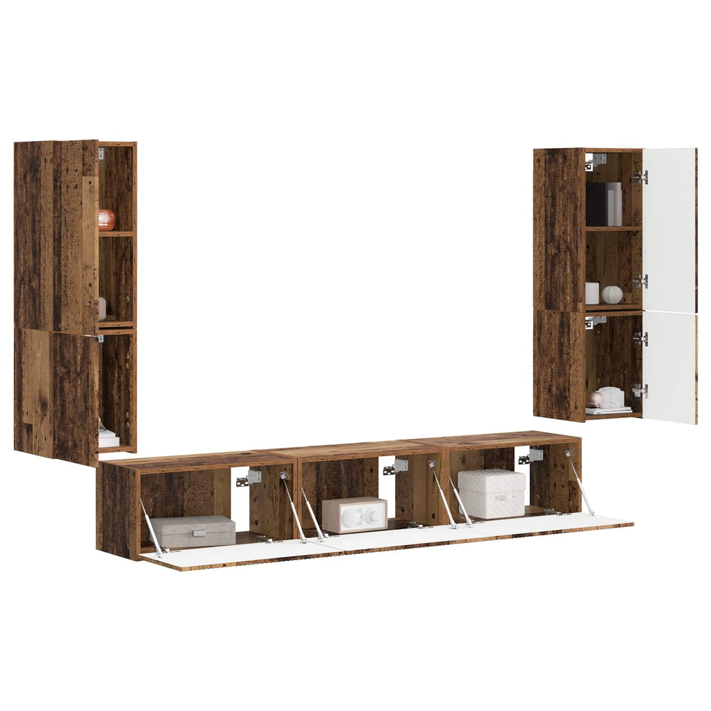 TV-Schrankset Wandmontiert 4 pcs Altholz Holzwerkstoff