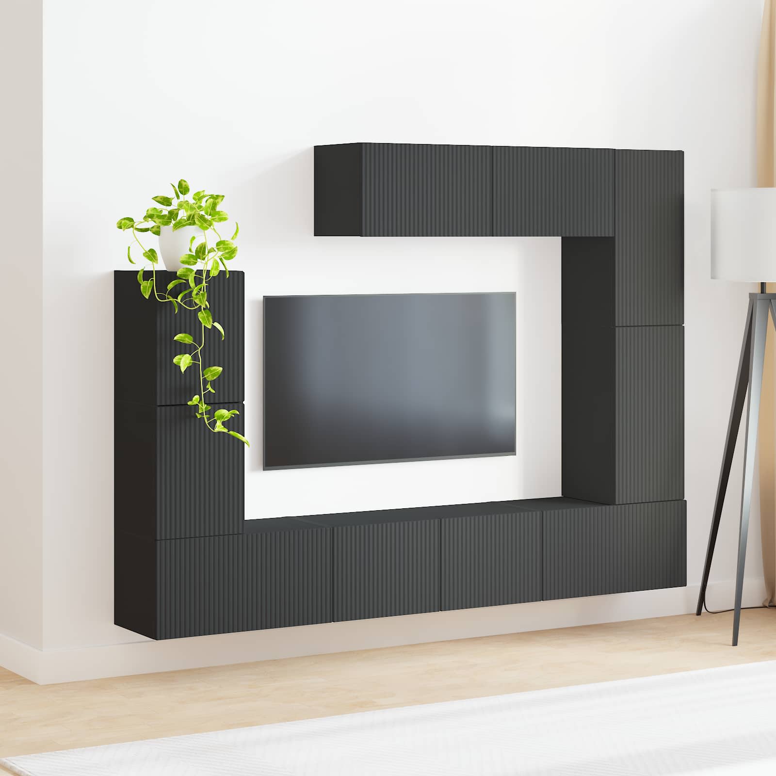 TV-Schrankset Wandmontiert 5 pcs Schwarz Holzwerkstoff