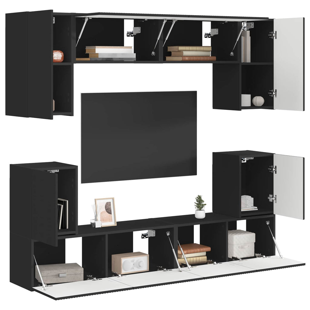 TV-Schrankset Wandmontiert 5 pcs Schwarz Holzwerkstoff