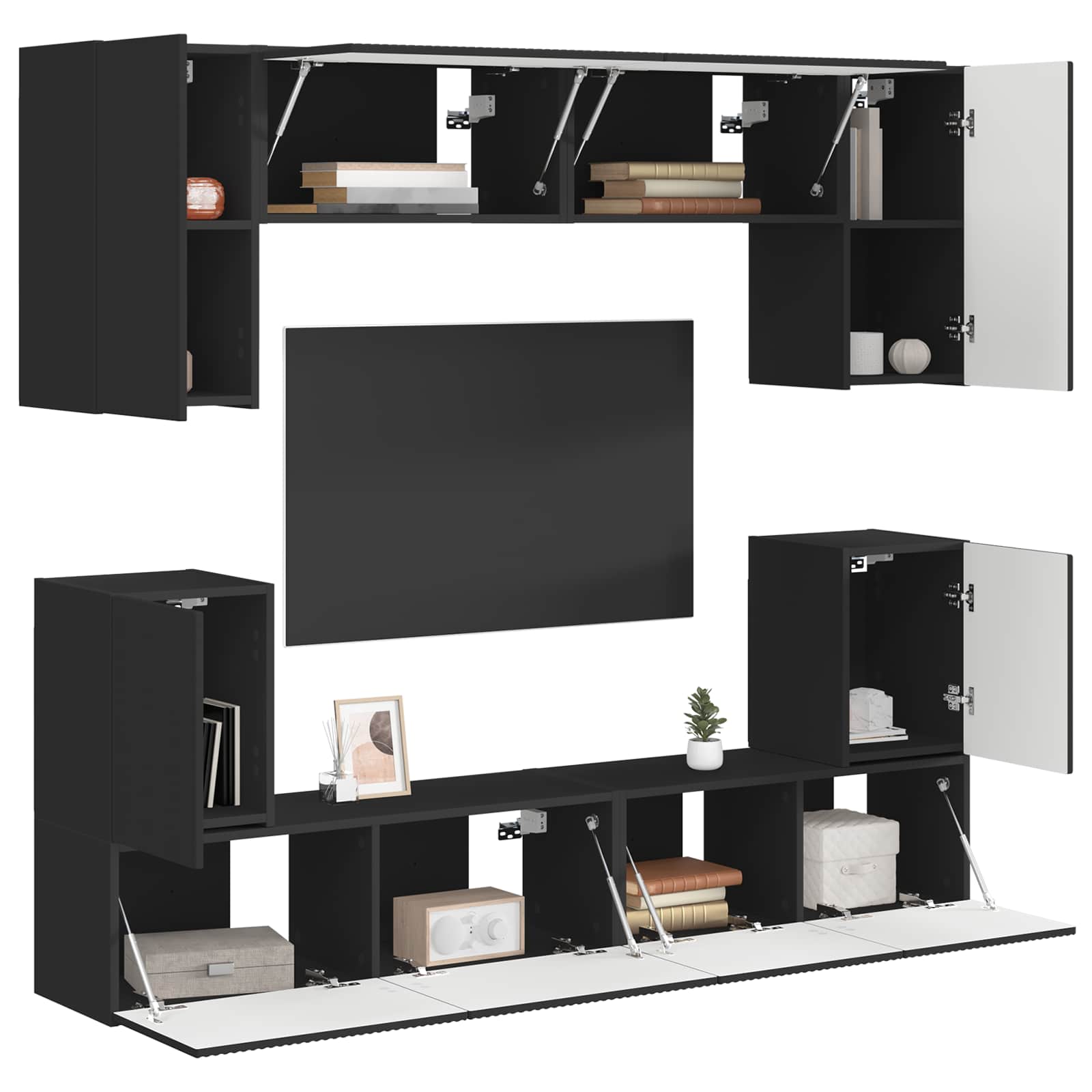 TV-Schrankset Wandmontiert 5 pcs Schwarz Holzwerkstoff