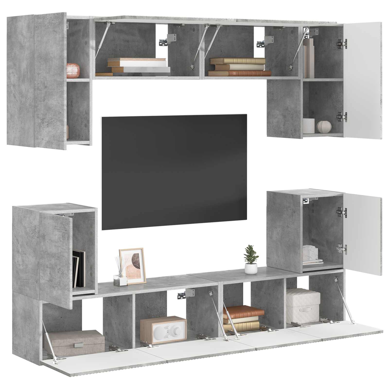 TV-Schrankset Wandmontiert 5 pcs Beton Grau Holzwerkstoff
