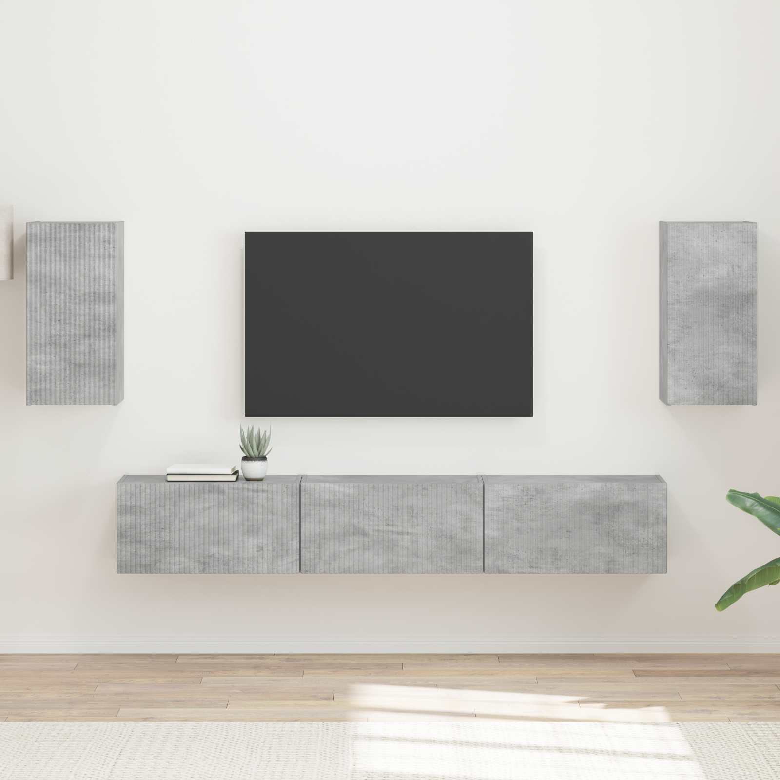 TV-Schrankset Wandmontiert 5 pcs Beton Grau Holzwerkstoff