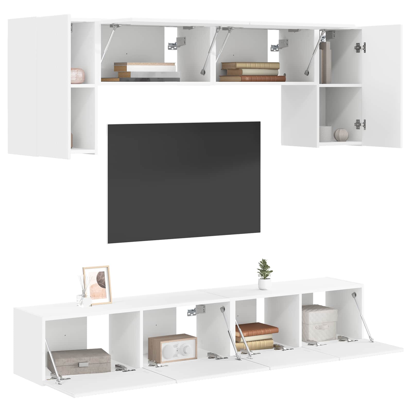 TV-Schrankset Wandmontiert 4 pcs Weiß Holzwerkstoff