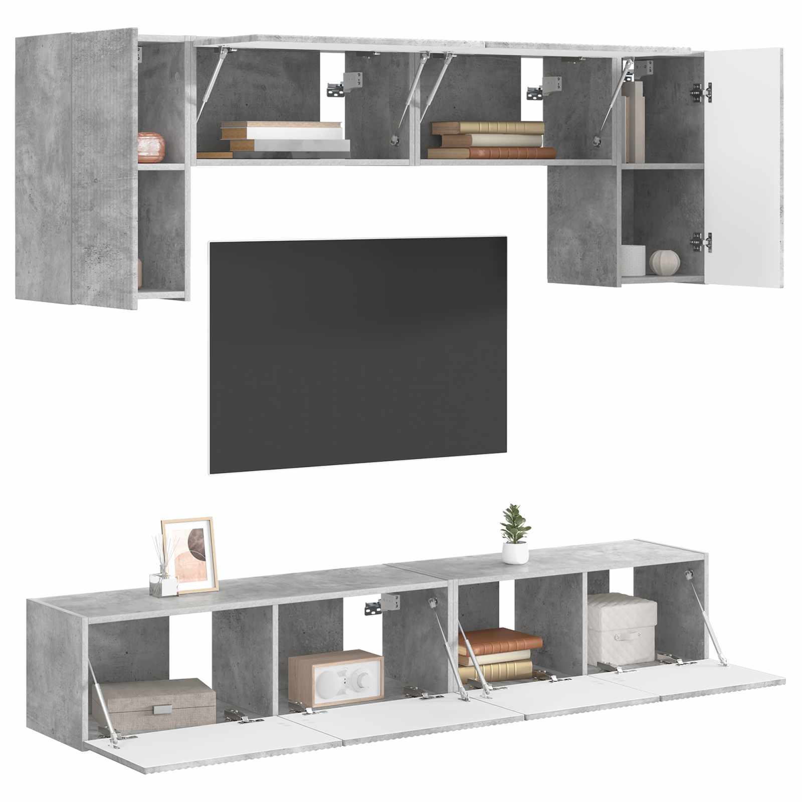 TV-Schrankset Wandmontiert 4 pcs Beton Grau Holzwerkstoff
