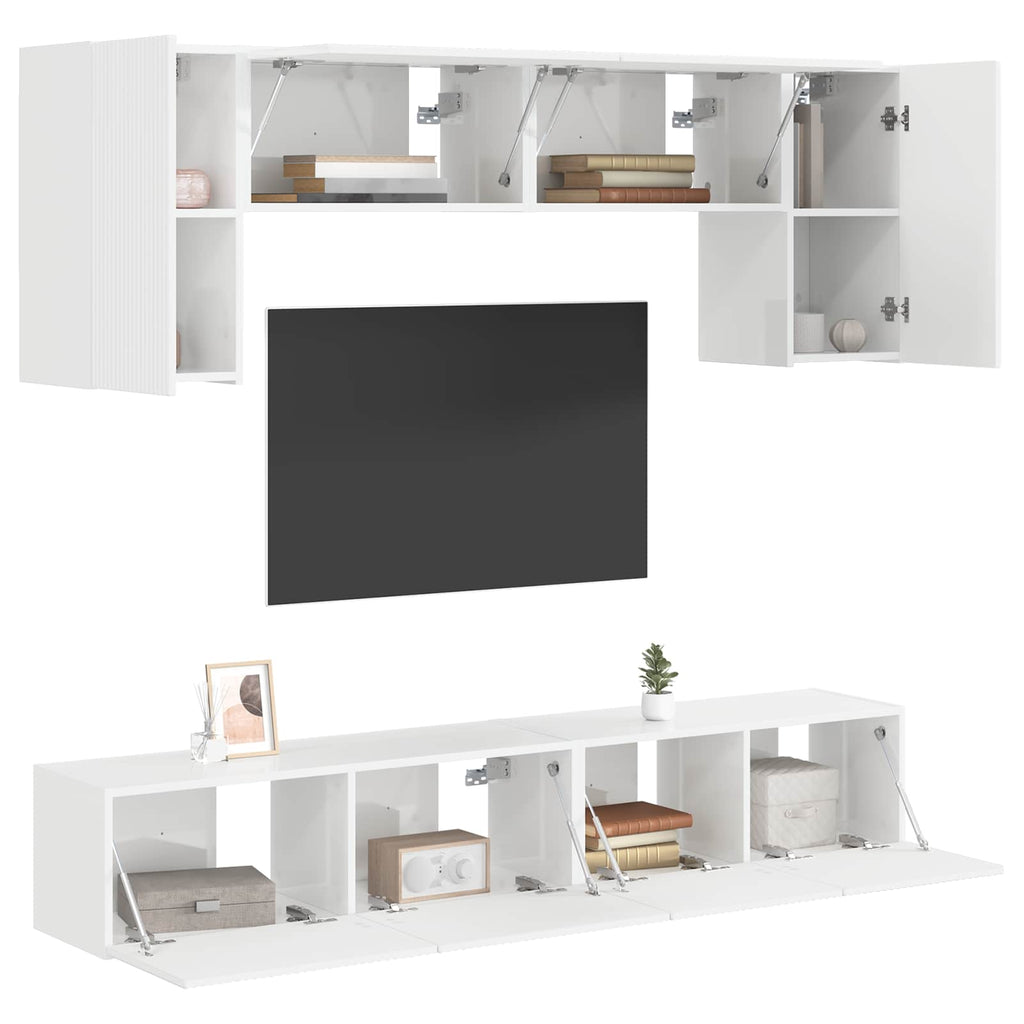 TV-Schrankset Wandmontiert 4 pcs Hochglanz Weiß Holzwerkstoff