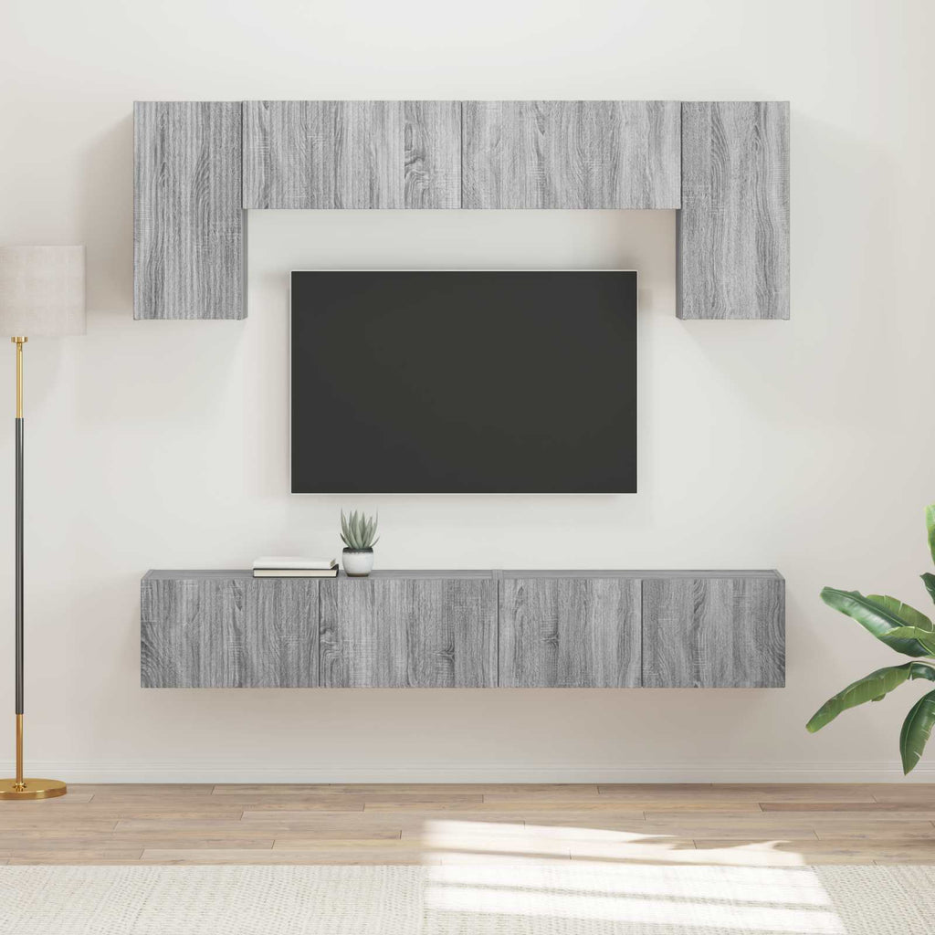 TV-Schrankset Wandmontiert 4 pcs Graues Sonoma Holzwerkstoff