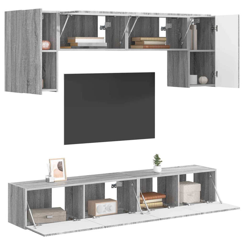 TV-Schrankset Wandmontiert 4 pcs Graues Sonoma Holzwerkstoff