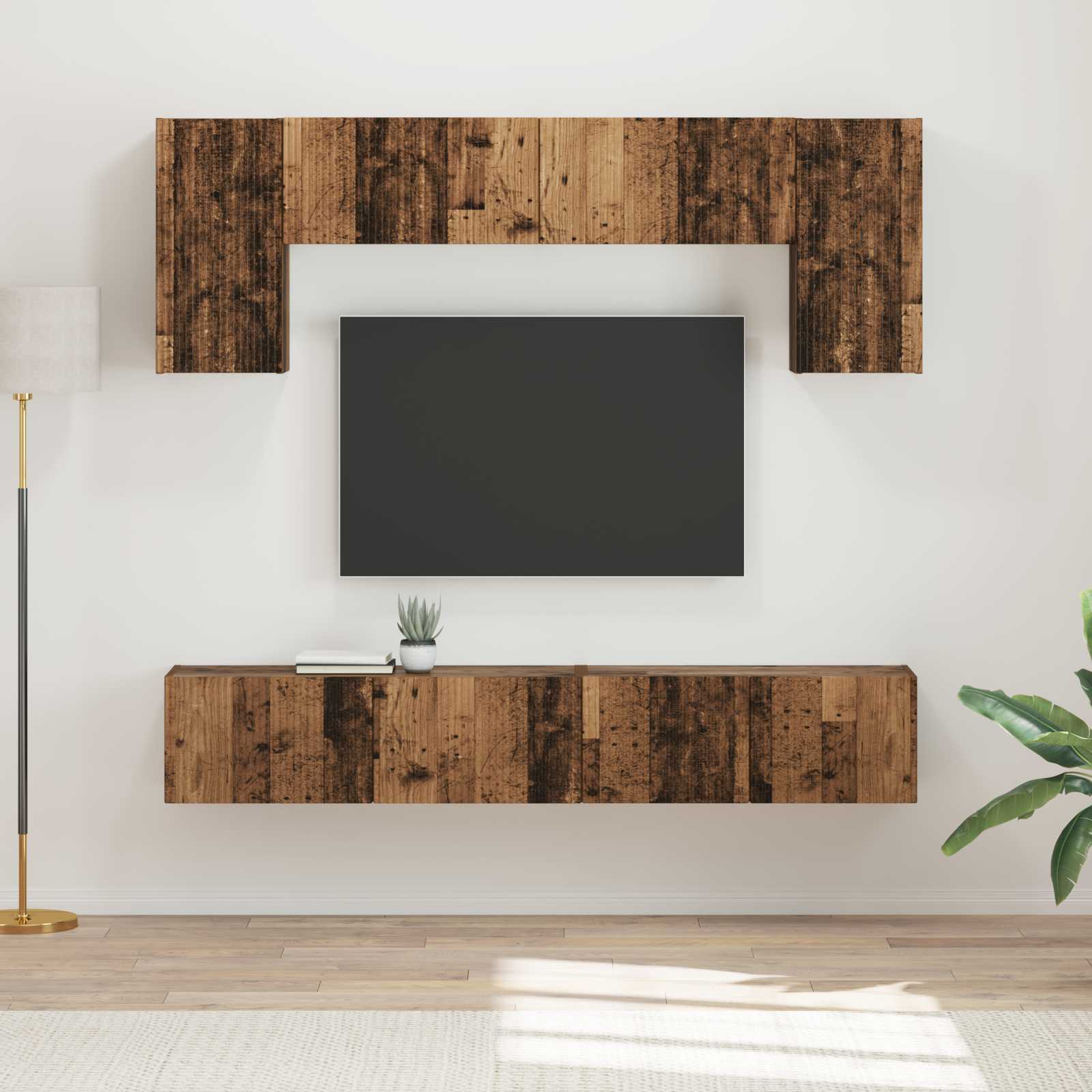 TV-Schrankset Wandmontiert 4 pcs Altholz Holzwerkstoff